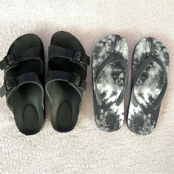 Black Arizona-Style Sandals and Black and Gray Flip-Flops - Picture 1 of 2